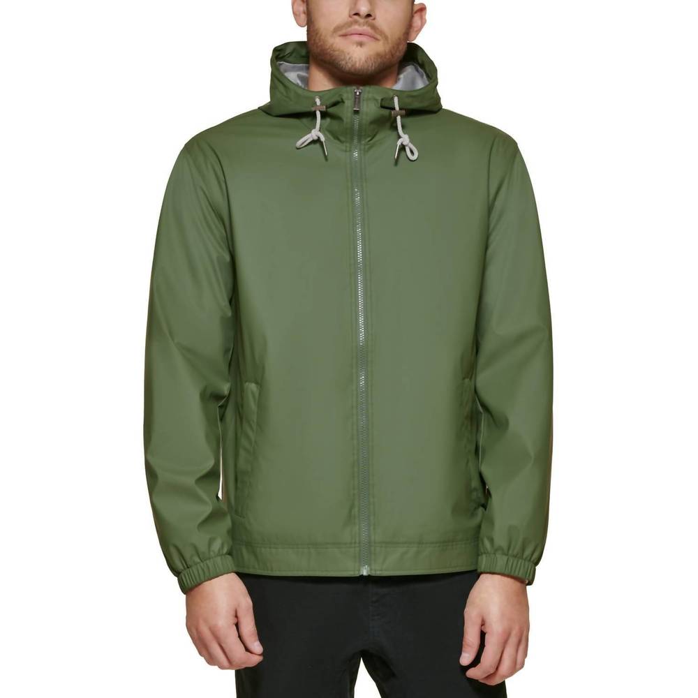 NEW CLUB ROOM rubberized rain hoodie/windbreaker jacket in olive